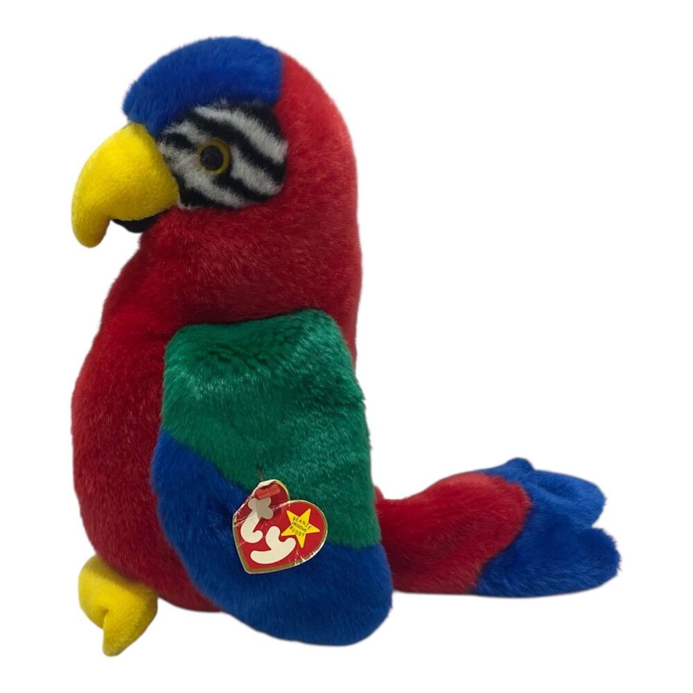 Ty Beanie Buddies Jabber Parrot Plush Tropical Bird 1999 Bean Stuffed Animal 9”